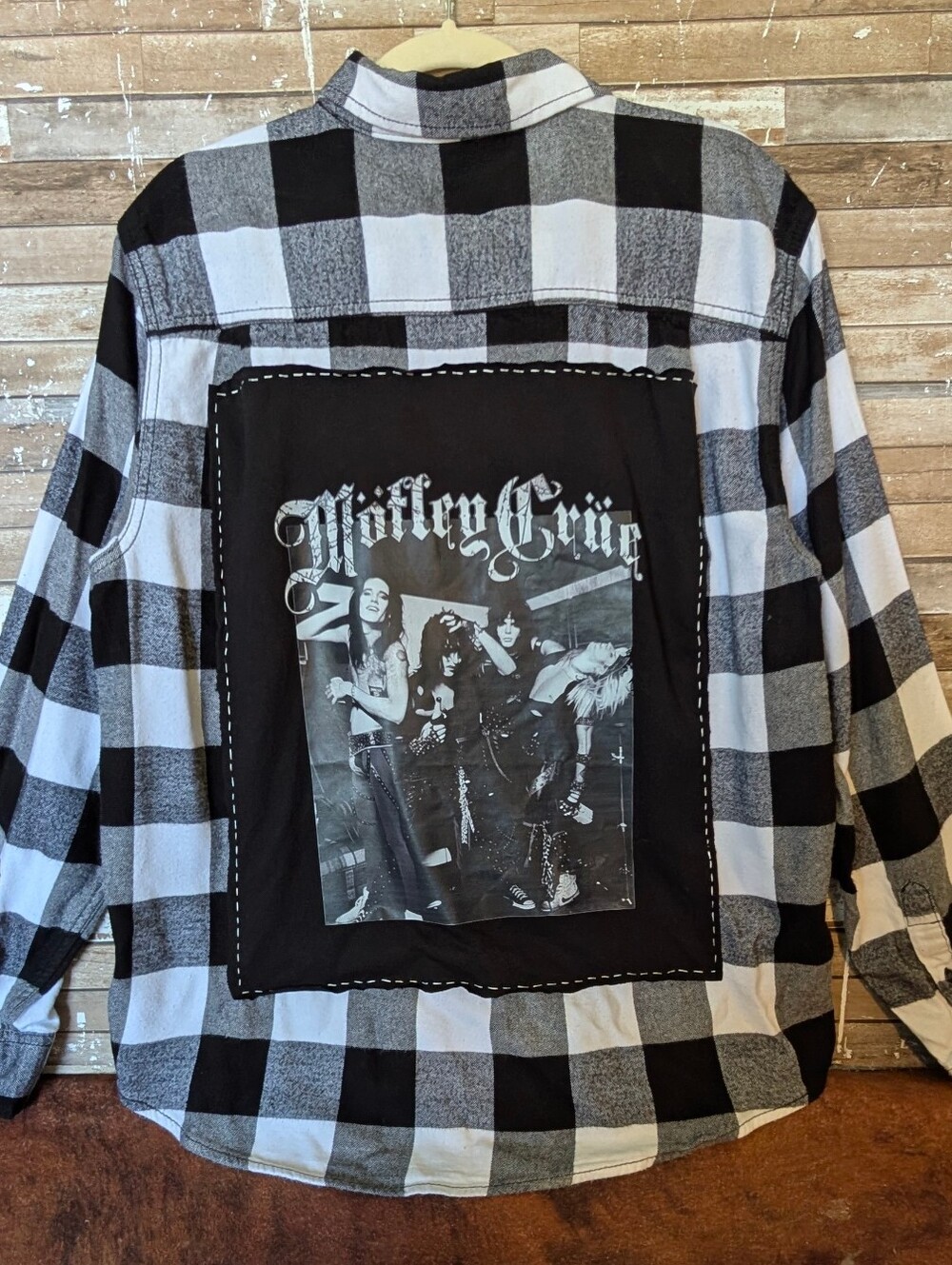 Motley Crue Graphic Upcycled Black/ White Flannel Shirt